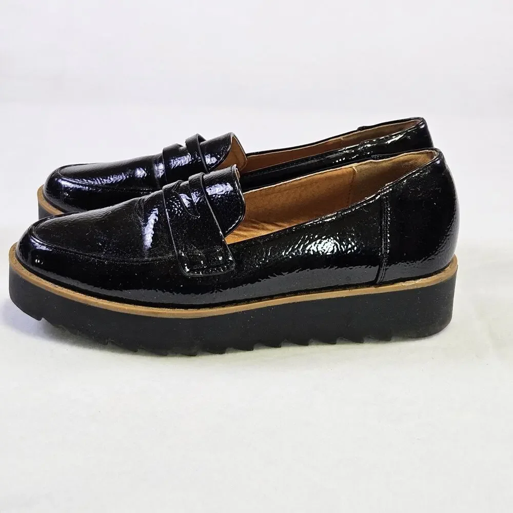 Chinese Laundry Platform Penny Loafer Women 6 Black Patent Goth Chunky Lug Sole